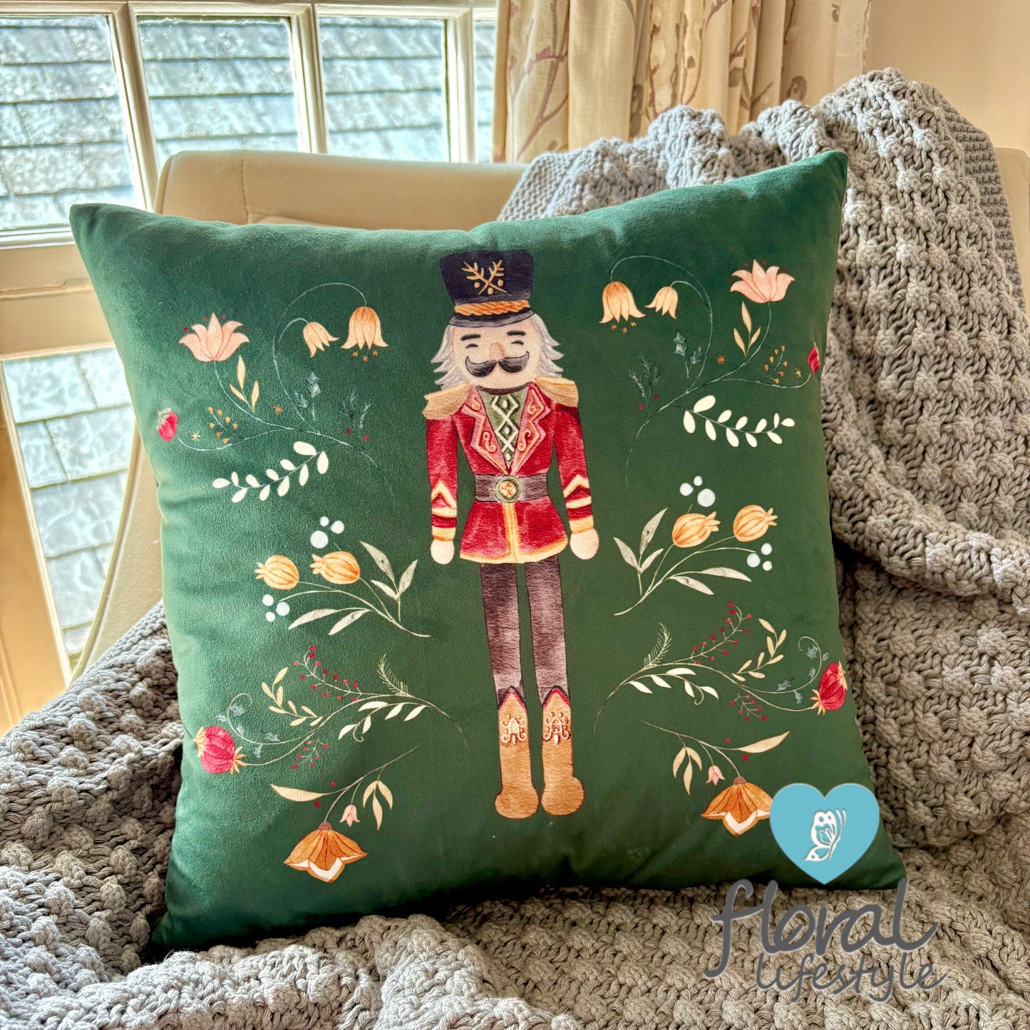Green Nutcracker Velvet Cushion