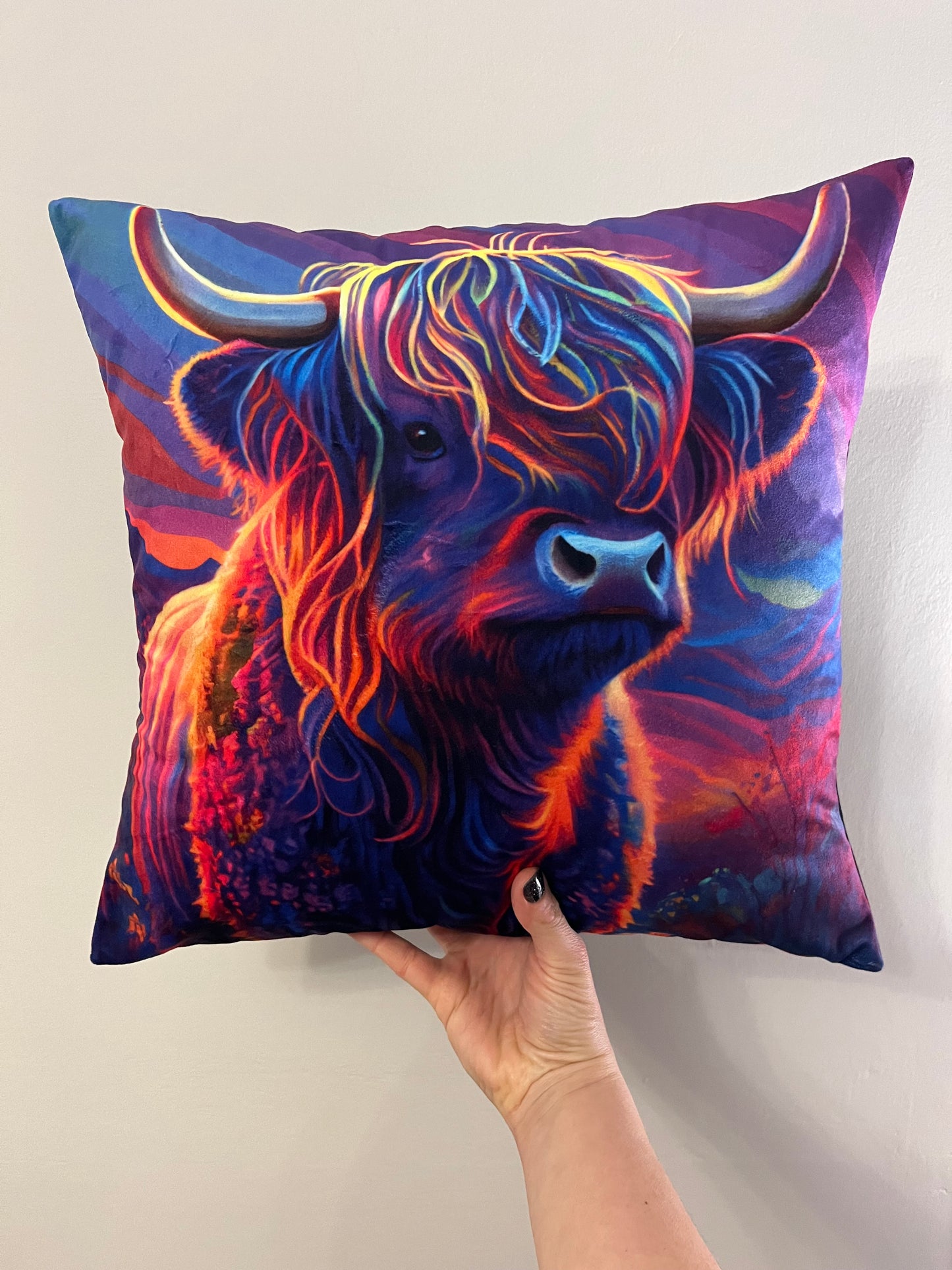 Bright Highland Cow Velvet Cushion
