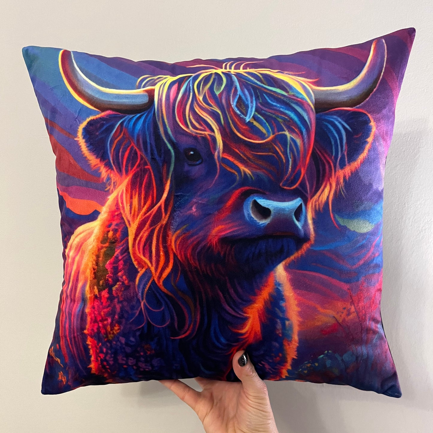 Bright Highland Cow Velvet Cushion