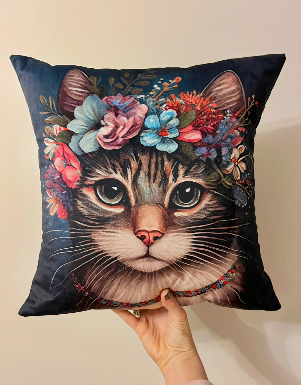 Flower Crown Cat Velvet Cushion