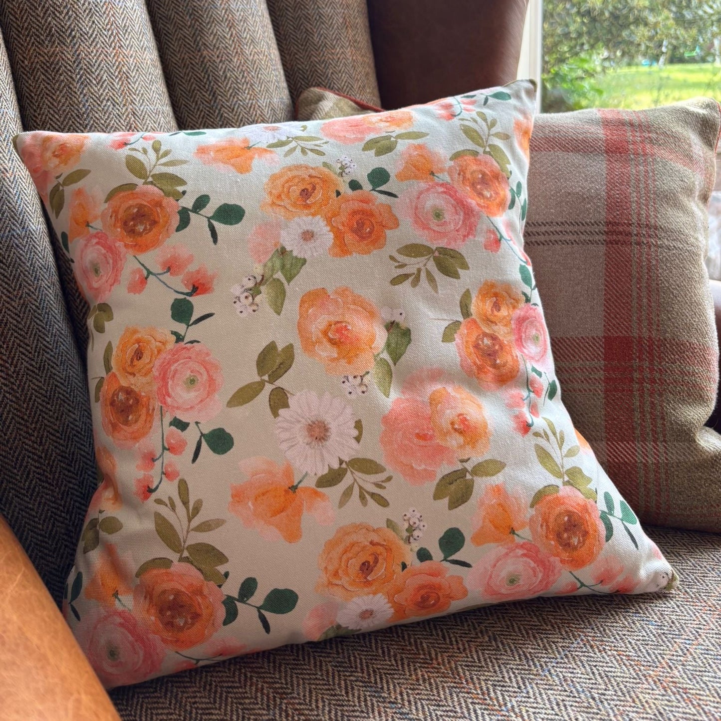 'Apricot Bloom' - Pink and Peach Floral Cushion