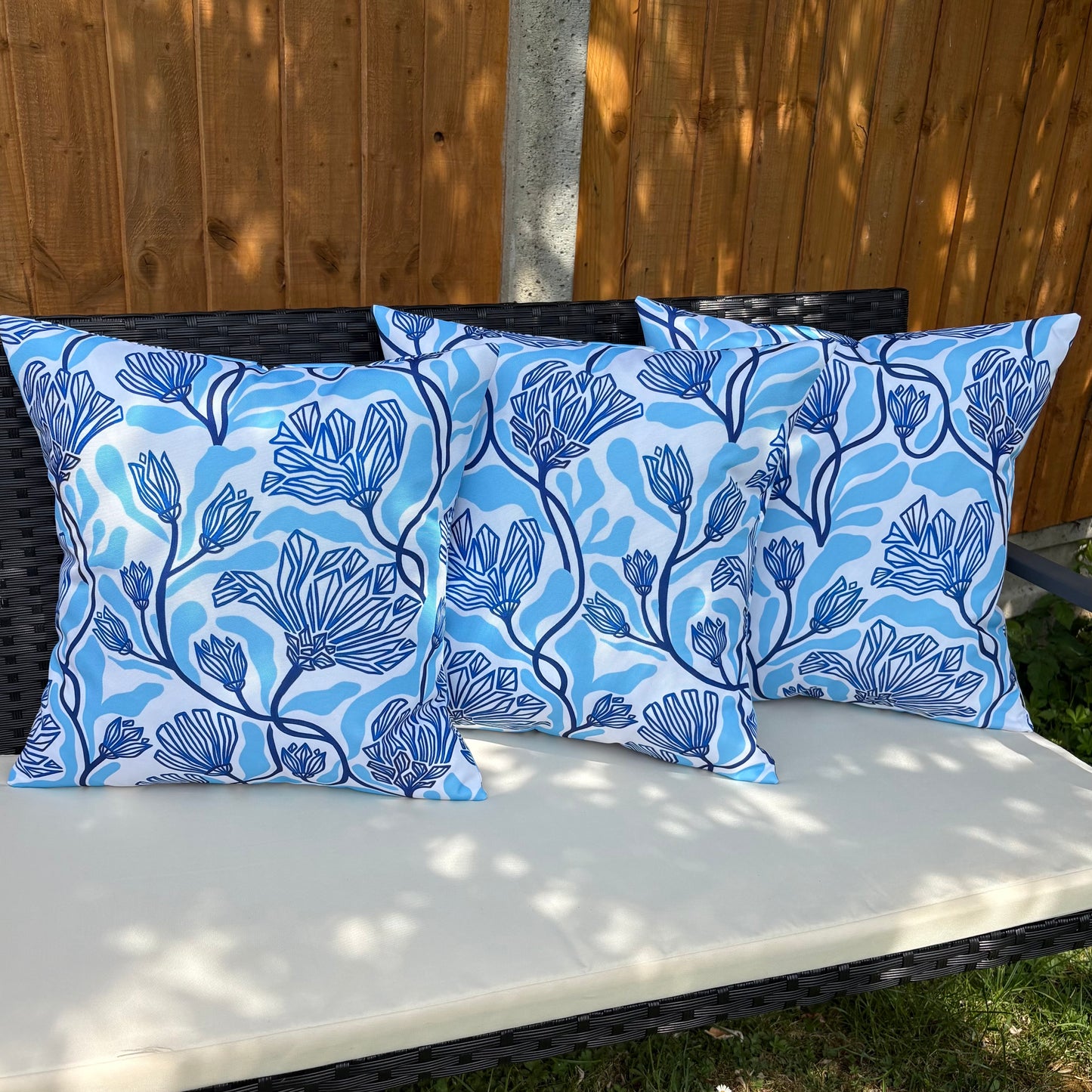 Blue floral patterned handmade cushions uk