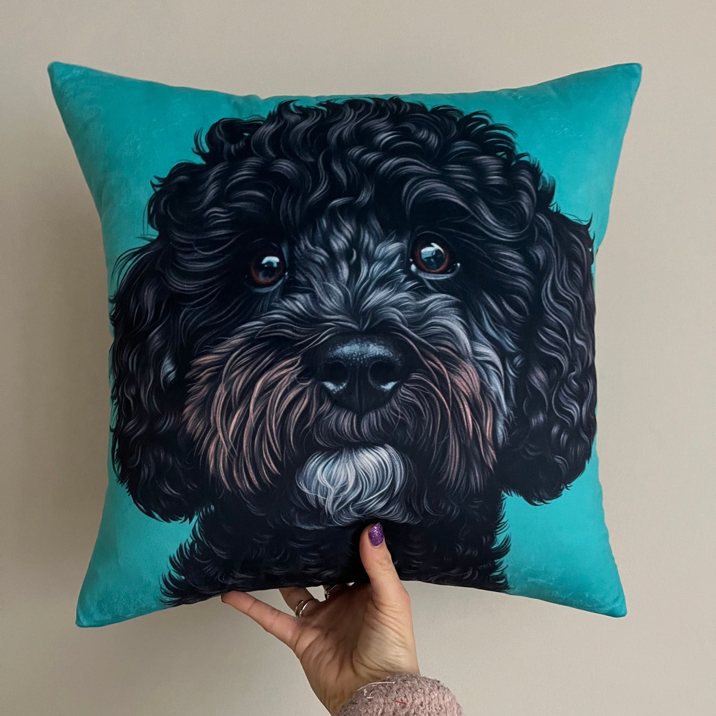 black cockapoo dog cushion velvet