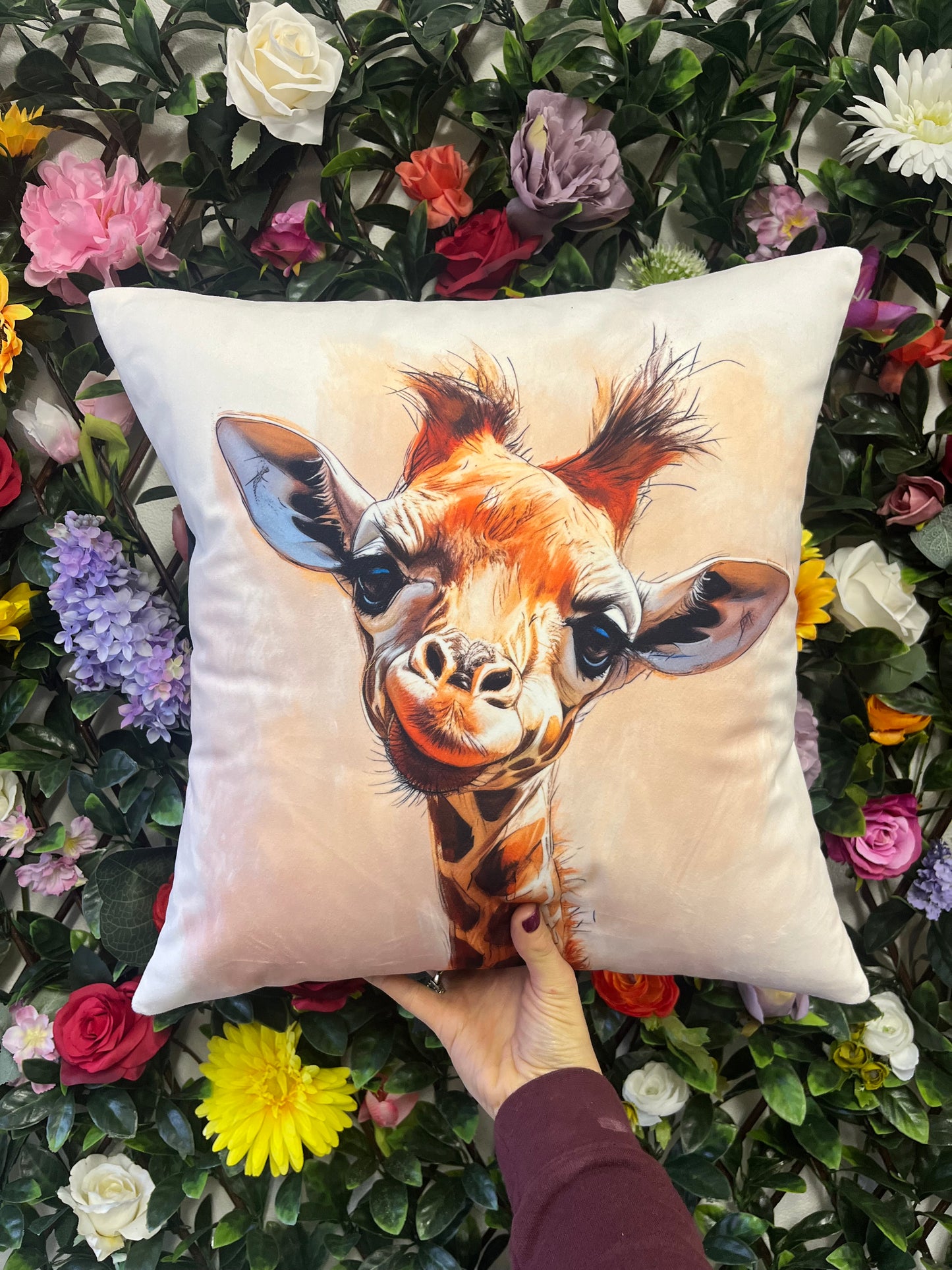 Baby Giraffe Velvet Cushion