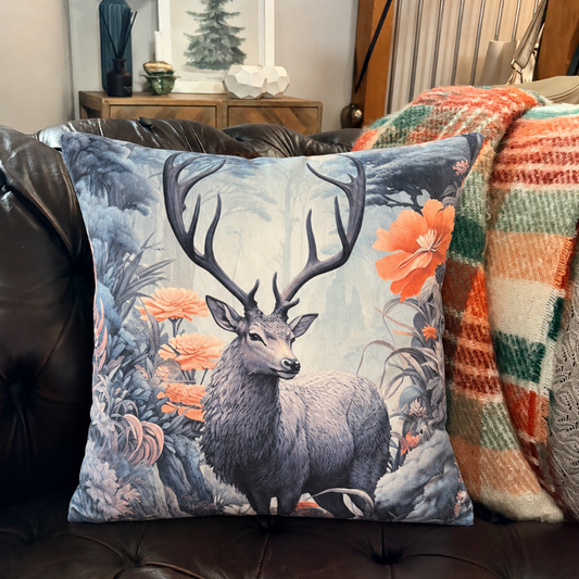 Winter Stag Velvet Cushion
