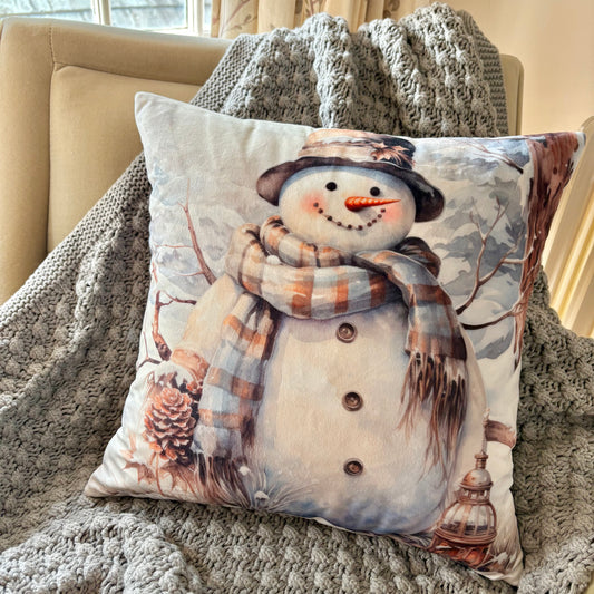 Neutral Snowman Velvet Cushion