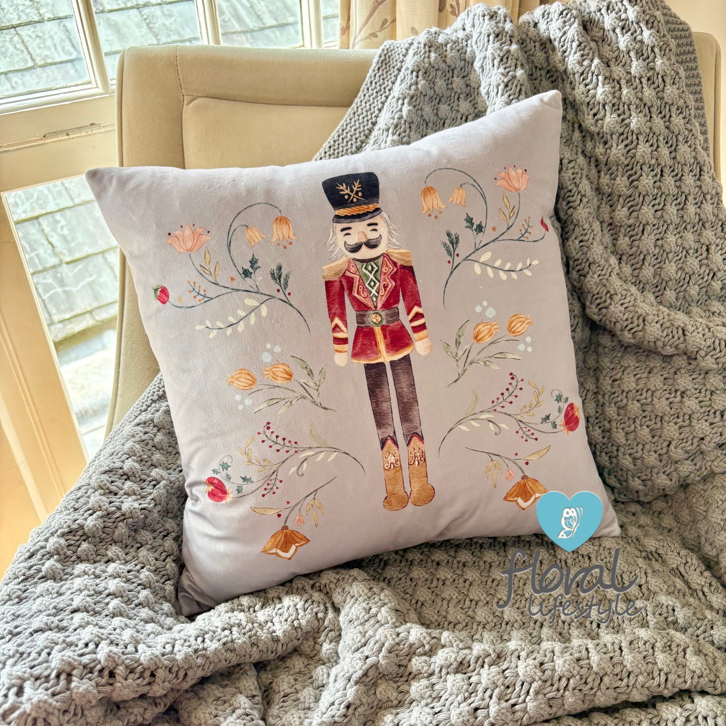 Grey Nutcracker Velvet Cushion