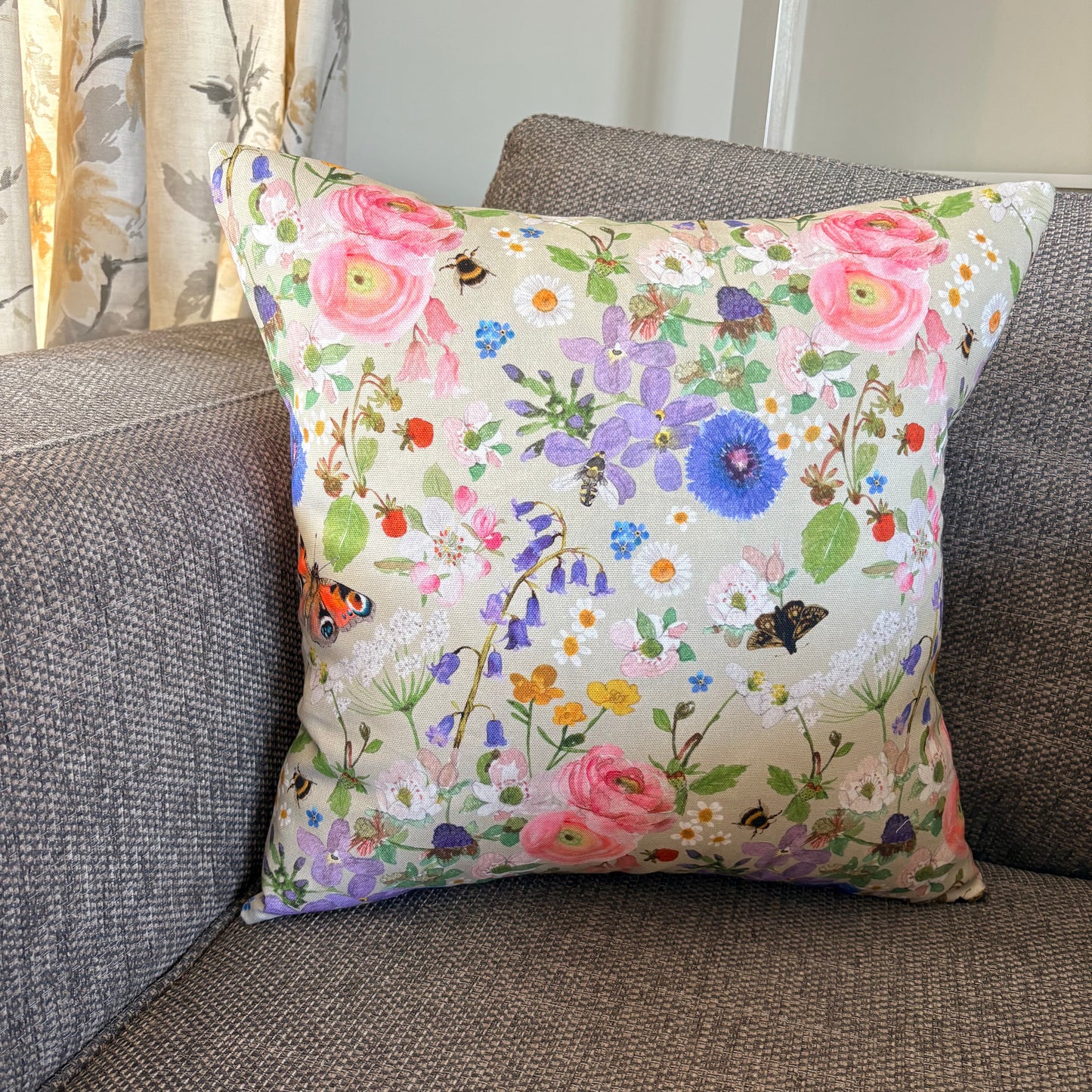 'Homegrown' - Floral and Wildlife Cushion *PRE ORDER*