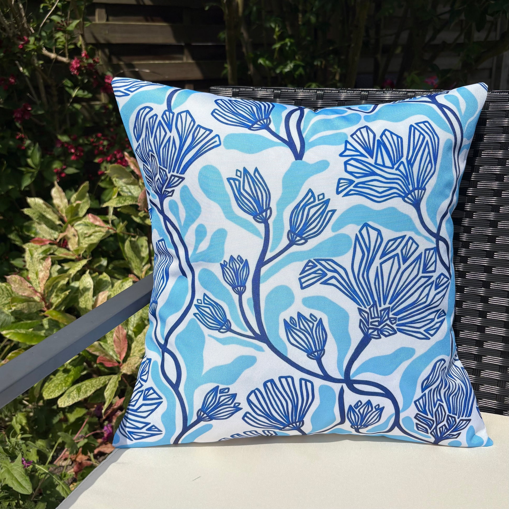 Floral blue modern cushion uk