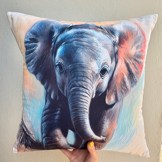 Baby Elephant Velvet Cushion