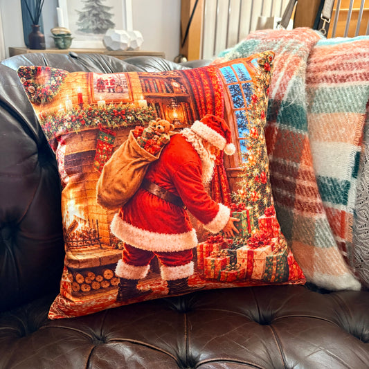 Fireside Santa Velvet Cushion