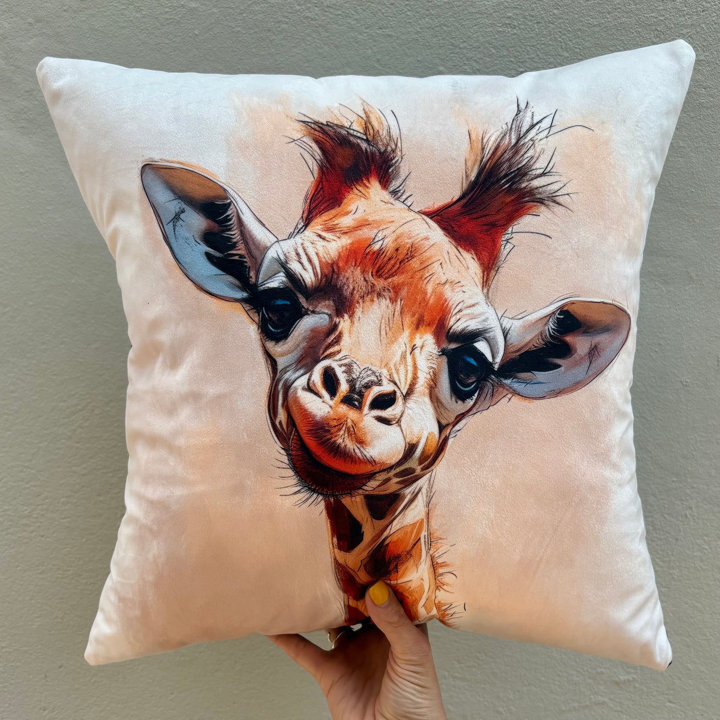 Baby Giraffe Velvet Cushion