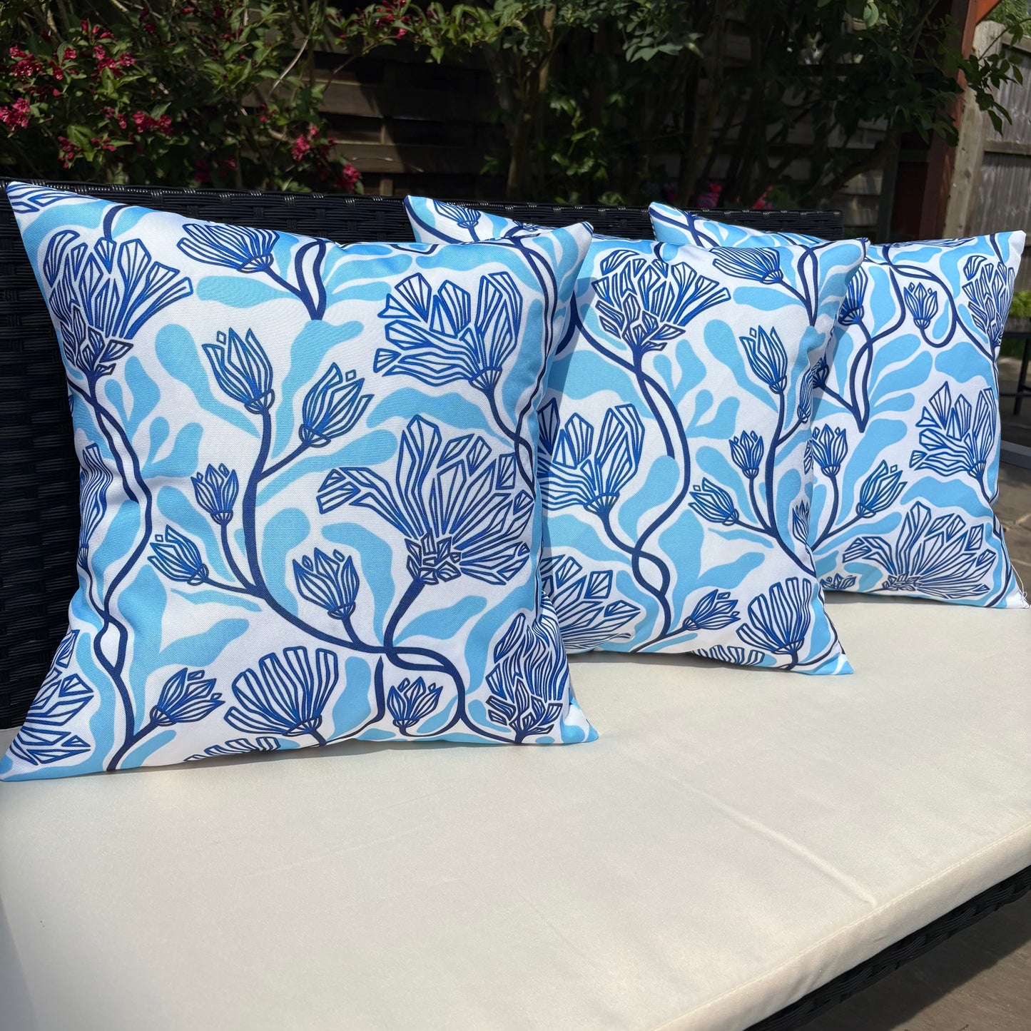 Floral blue modern cushions uk
