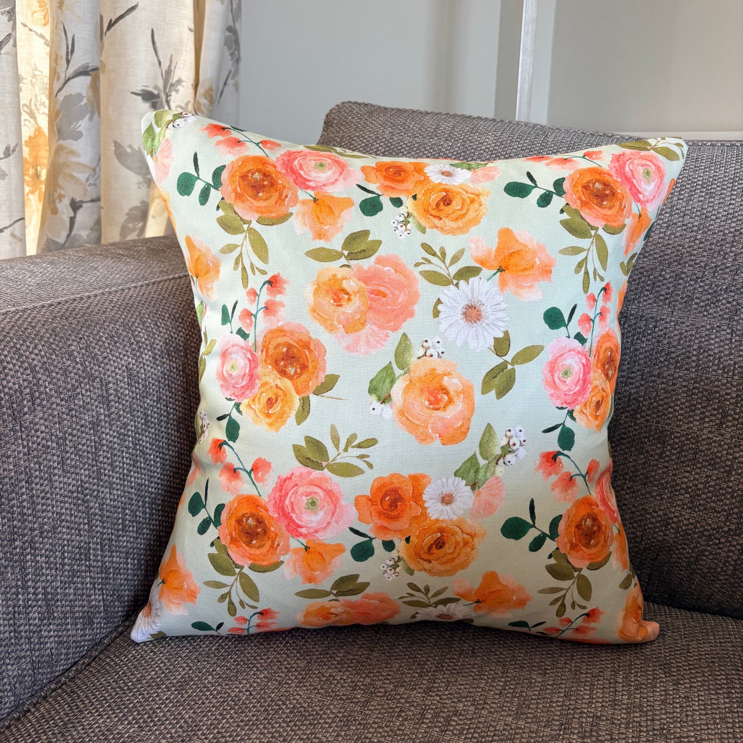 'Apricot Bloom' - Pink and Peach Floral Cushion