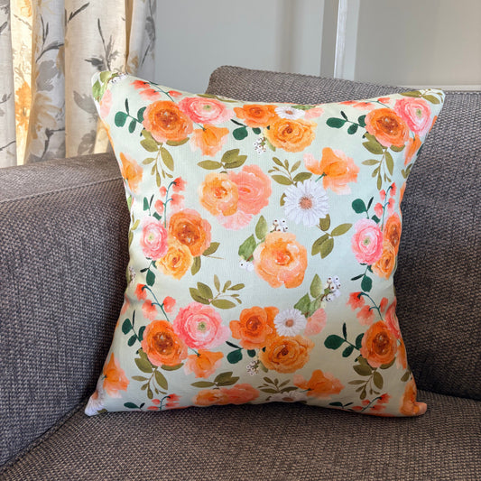 'Apricot Bloom' - Pink and Peach Floral Cushion