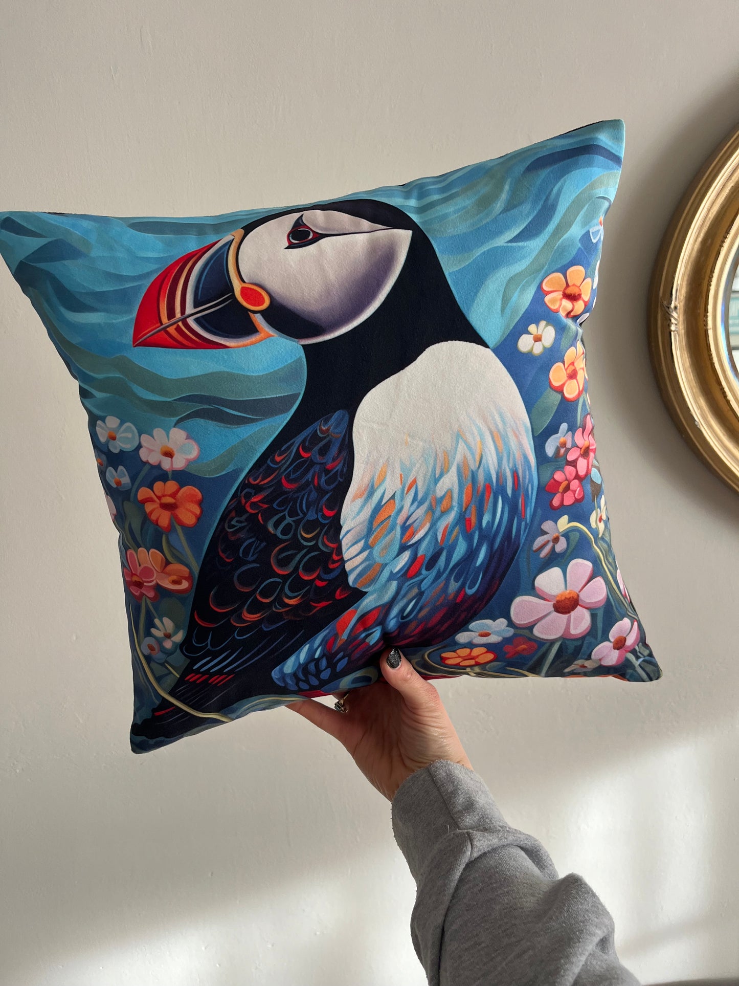 Puffin Velvet Cushion