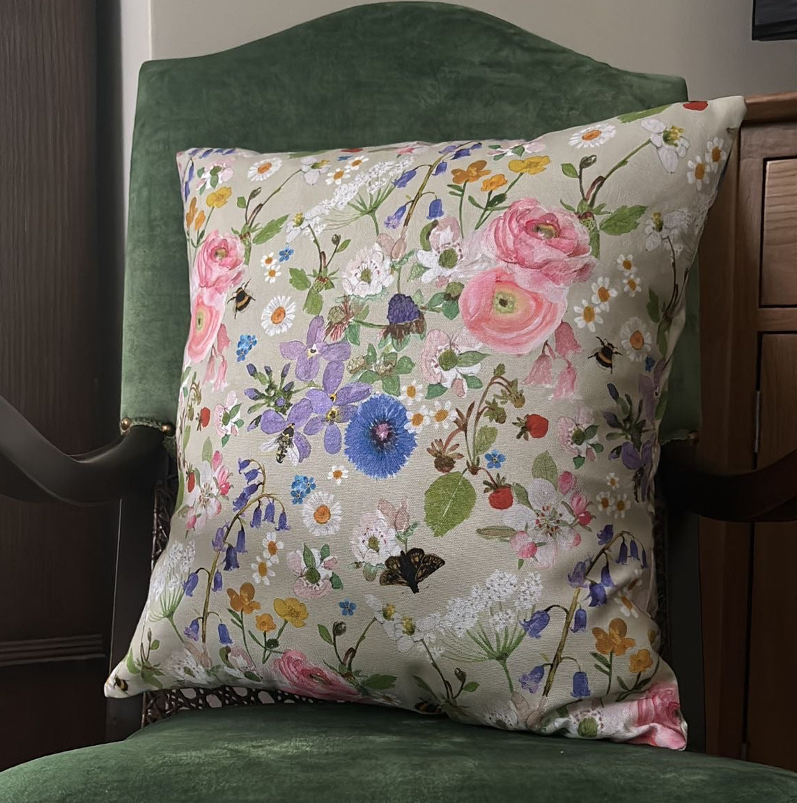 'Homegrown' - Floral and Wildlife Cushion *PRE ORDER*