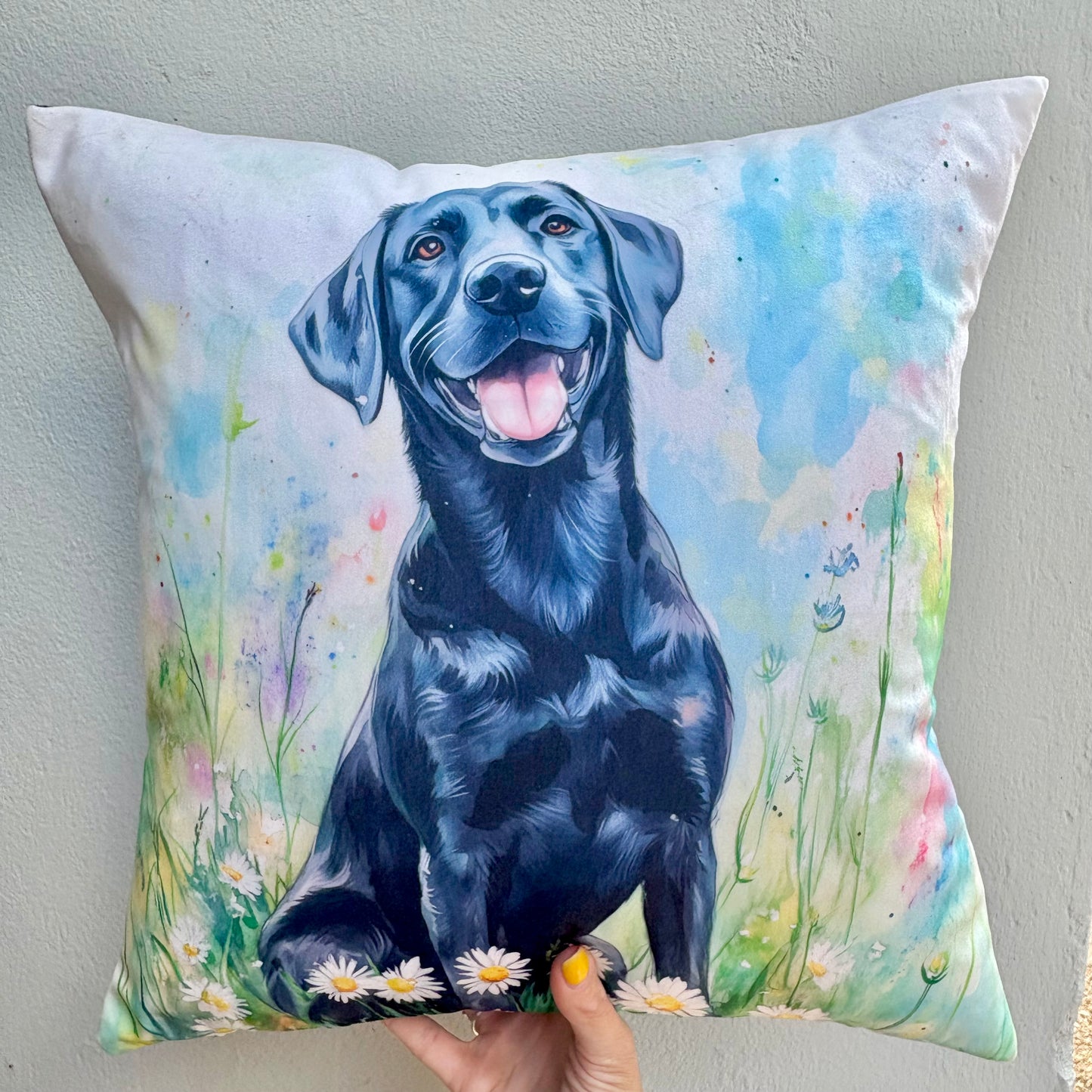 Black Labrador Velvet Cushion
