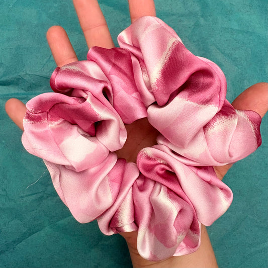 Pink Tie Dye Satin Scrunchie