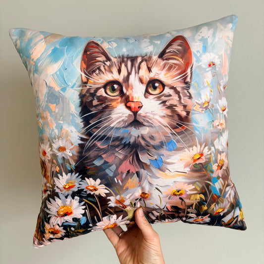 Tabby Cat Velvet Cushion