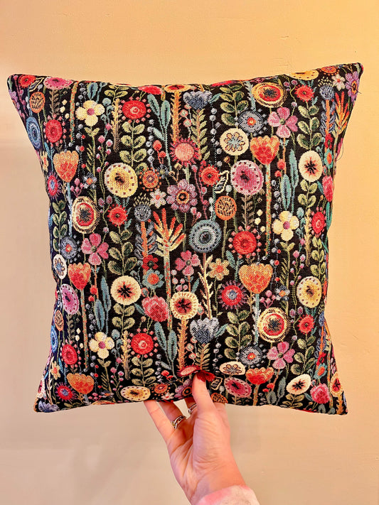 Dark Floral Tapestry Style Cushion