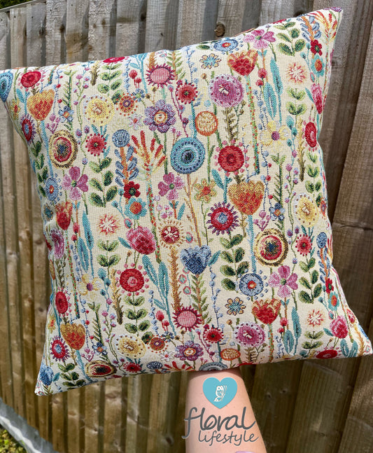 Light Floral Tapestry Style Cushion