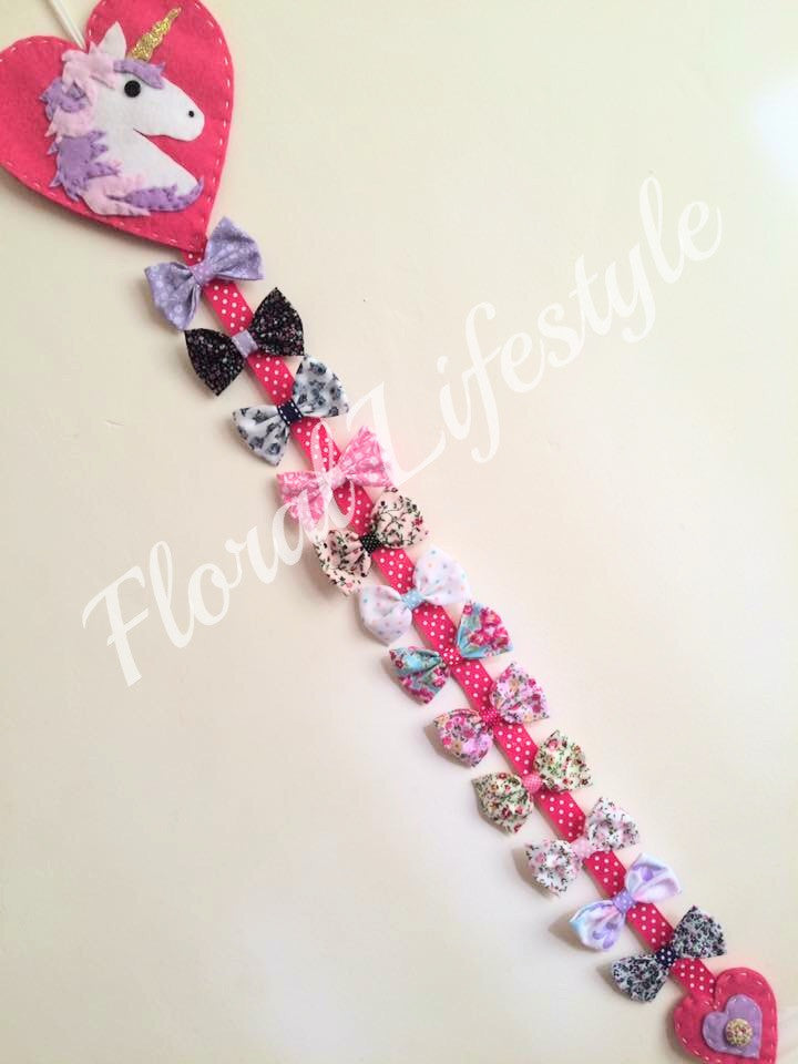 Deluxe unicorn hair bow holder - Pastel on hot pink