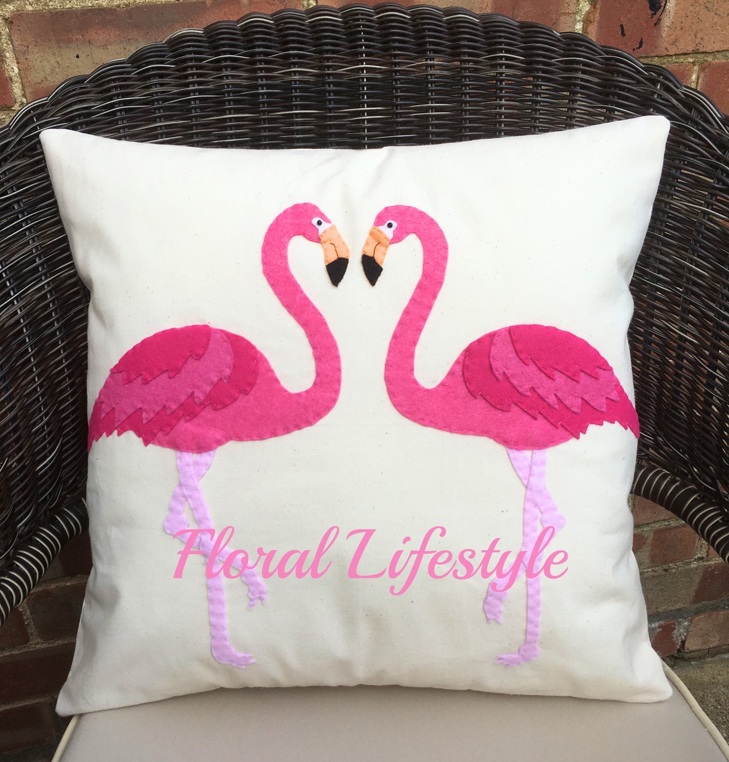 Flamingo Hand Appliqué Cushion