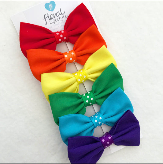 Small Hair Bows set of 6 - RAINBOW