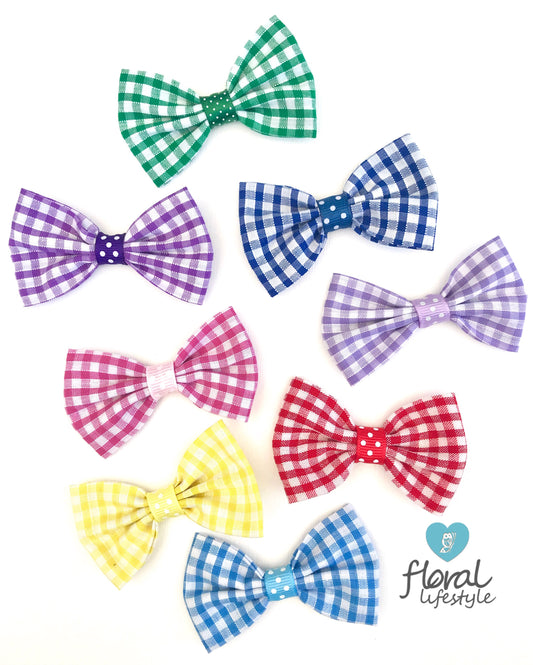 Small Hair Bows | Gingham - School Summer Uniform - Matching Pair